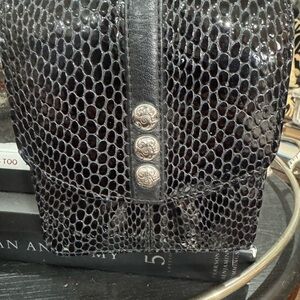 Brighton Black Snakeskin Bag with Silver Buttons
